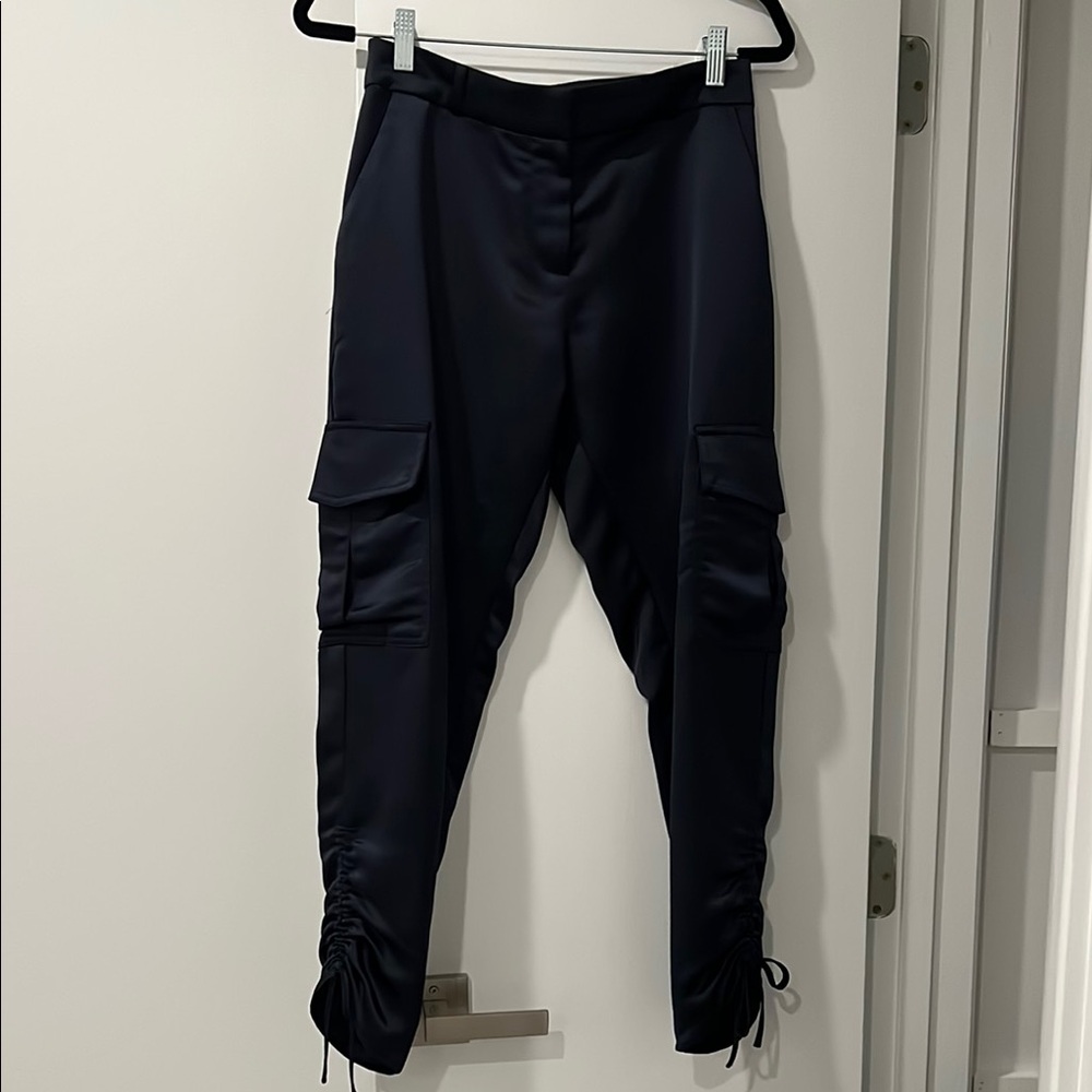 Parker Navy Blue Satin Cargo Trousers